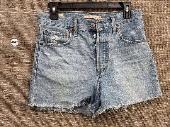 Levi's Pants - Levi's Shorts Womens 27 Blue Denim Ribcage High Rise Cut Off Button Fly Raw Hem